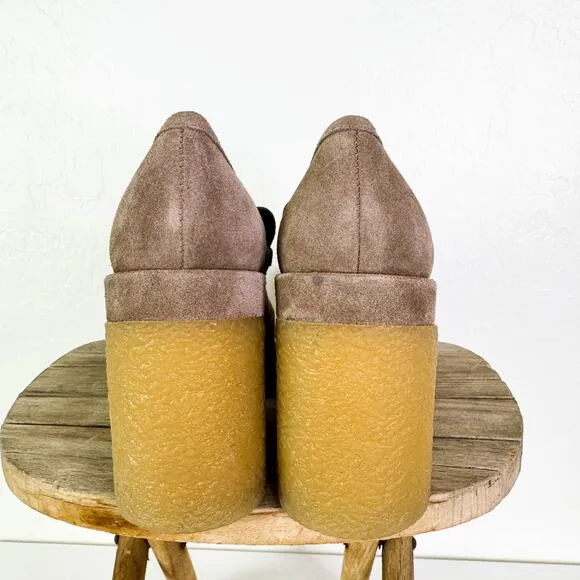 Marc Fisher Lina Gum Sole Suede Leather Heeled Loafer Shoes Tan Academia 7.5 NWT