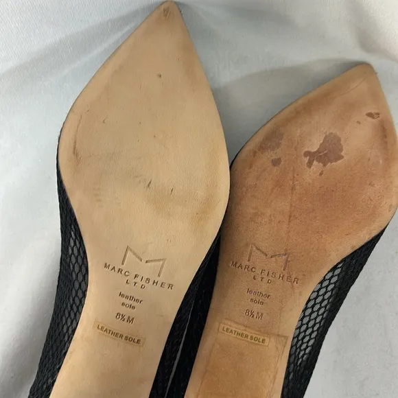 Marc fisher LTD black mesh pointy toe leather sole heals size 81/2