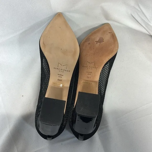 Marc fisher LTD black mesh pointy toe leather sole heals size 81/2