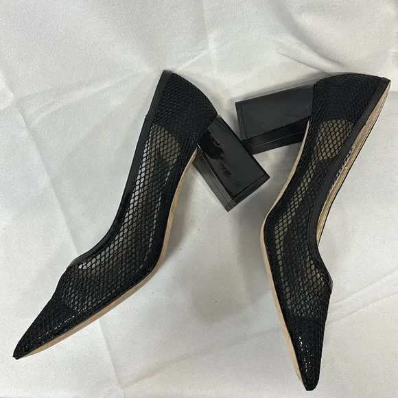 Marc fisher LTD black mesh pointy toe leather sole heals size 81/2