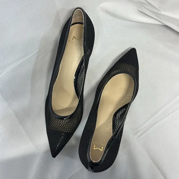 Marc fisher LTD black mesh pointy toe leather sole heals size 81/2