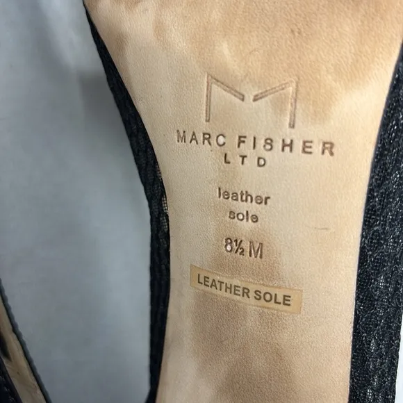 Marc fisher LTD black mesh pointy toe leather sole heals size 81/2