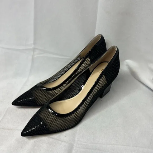 Marc fisher LTD black mesh pointy toe leather sole heals size 81/2