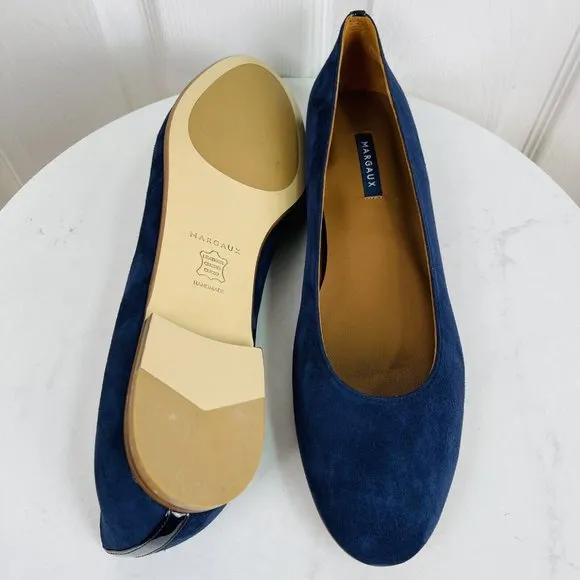 MARGAUX Navy Blue Suede Classic Flats Round Toes Shoes