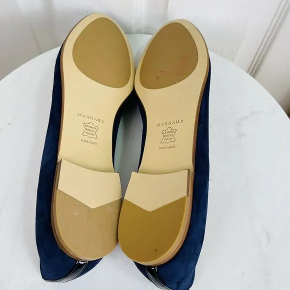MARGAUX Navy Blue Suede Classic Flats Round Toes Shoes
