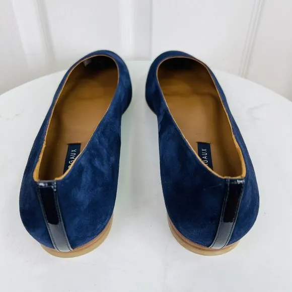 MARGAUX Navy Blue Suede Classic Flats Round Toes Shoes