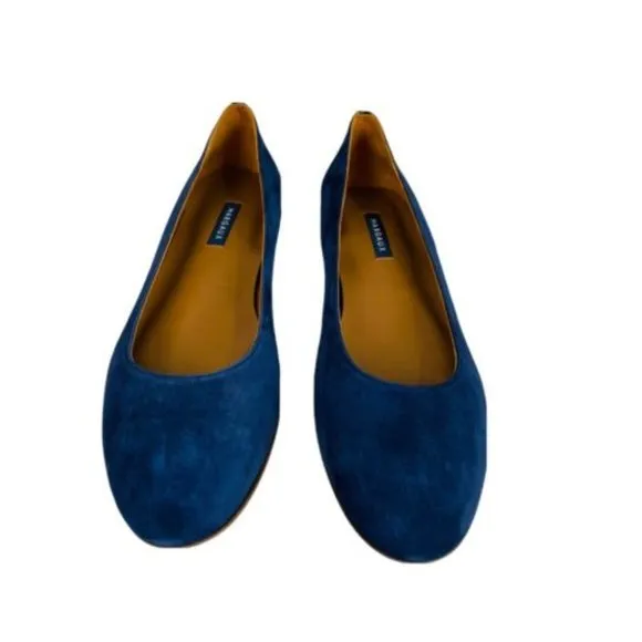 MARGAUX Navy Blue Suede Classic Flats Round Toes Shoes