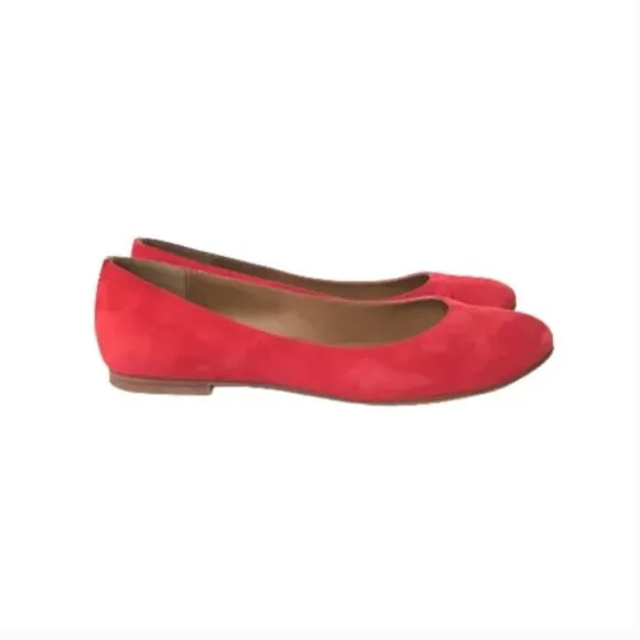 Margaux Suede Ballet Flats Loafers Shoes Womens 37.5 Red Orange Rounded Toe 7.5
