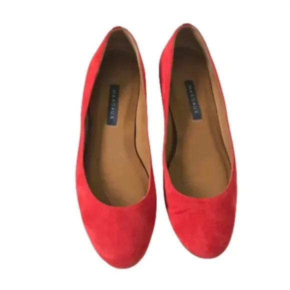 Margaux Suede Ballet Flats Loafers Shoes Womens 37.5 Red Orange Rounded Toe 7.5