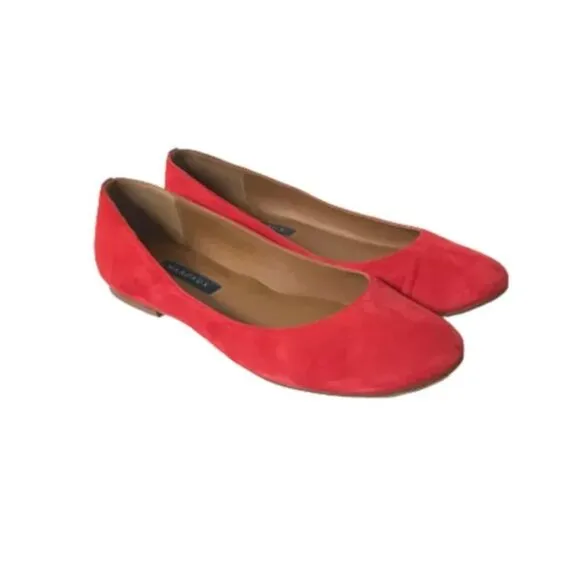 Margaux Suede Ballet Flats Loafers Shoes Womens 37.5 Red Orange Rounded Toe 7.5