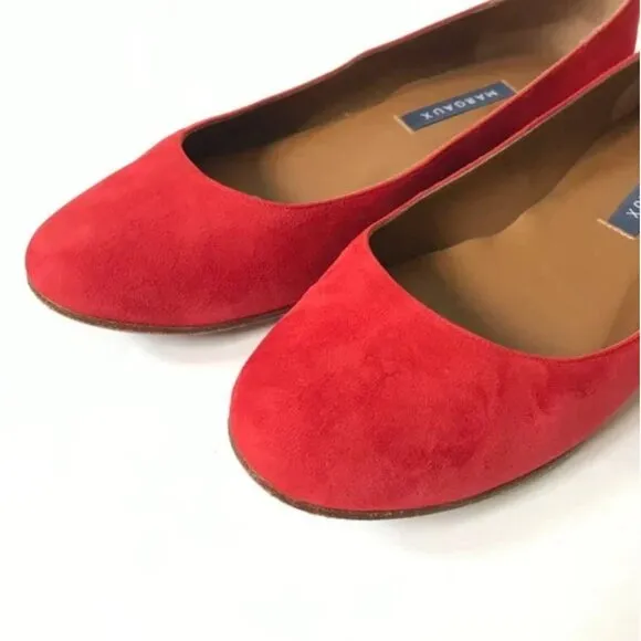 Margaux Suede Ballet Flats Loafers Shoes Womens 37.5 Red Orange Rounded Toe 7.5