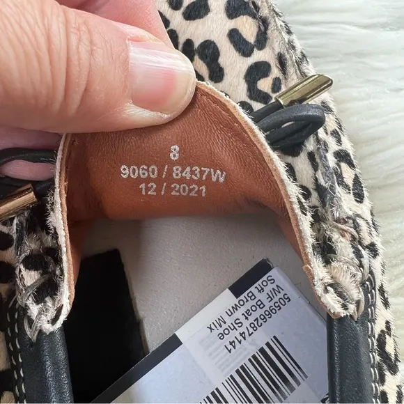 Marks &amp; Spencer NWT Cream &amp; Brown Animal Print Leather Calf Hair Boat Shoes 8W