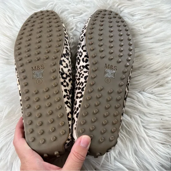 Marks &amp; Spencer NWT Cream &amp; Brown Animal Print Leather Calf Hair Boat Shoes 8W