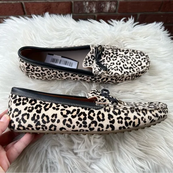 Marks &amp; Spencer NWT Cream &amp; Brown Animal Print Leather Calf Hair Boat Shoes 8W