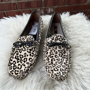 Marks &amp; Spencer NWT Cream &amp; Brown Animal Print Leather Calf Hair Boat Shoes 8W