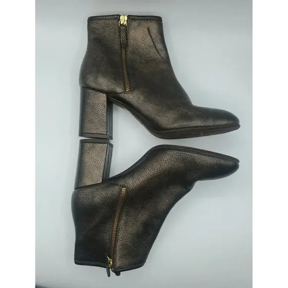 Marroqui Sanchez Spain Womens Black Gold Sz 39 US 8.5 Leather Ankle Boots Shoes