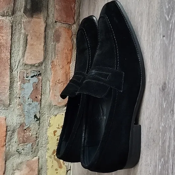 Maurice by JC Studio Men Suede Slip On Loafer Black w/Soft White Stitching Sz 10