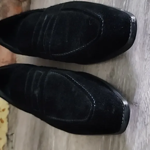 Maurice by JC Studio Men Suede Slip On Loafer Black w/Soft White Stitching Sz 10