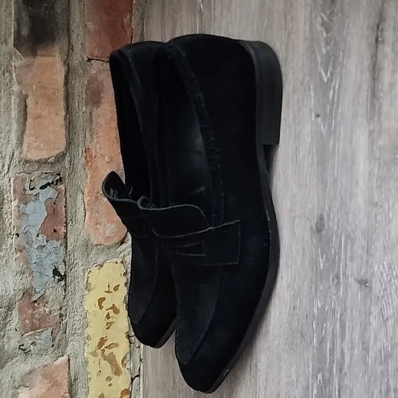 Maurice by JC Studio Men Suede Slip On Loafer Black w/Soft White Stitching Sz 10