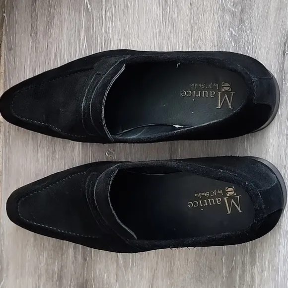 Maurice by JC Studio Men Suede Slip On Loafer Black w/Soft White Stitching Sz 10