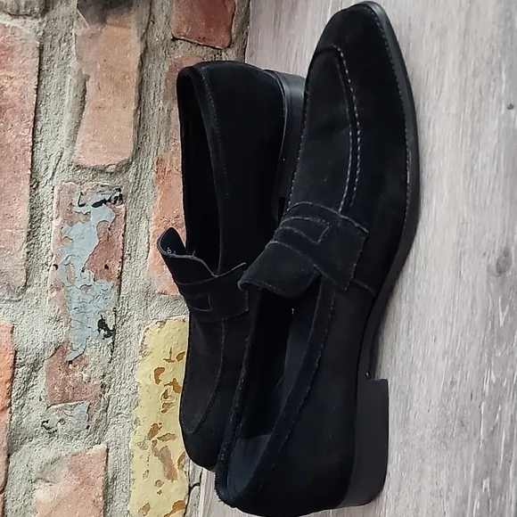Maurice by JC Studio Men Suede Slip On Loafer Black w/Soft White Stitching Sz 10