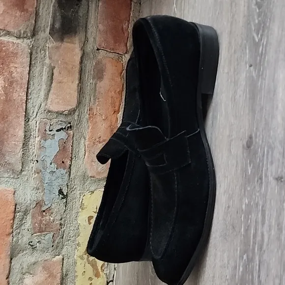 Maurice by JC Studio Men Suede Slip On Loafer Black w/Soft White Stitching Sz 10
