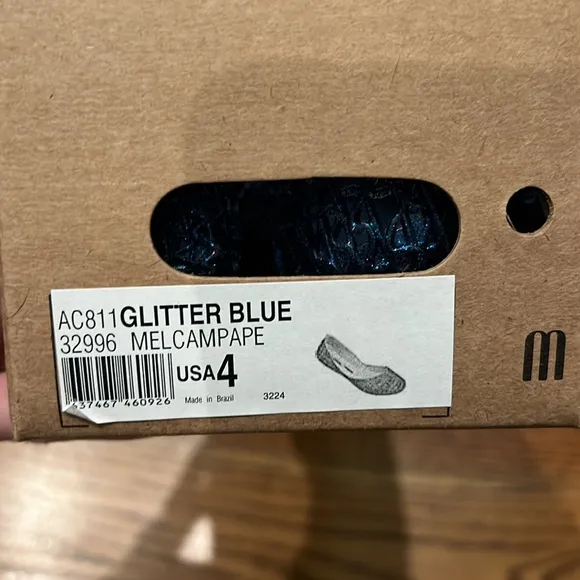Melissa Mini Campana Papel ballet pumps Blue Glitter size 4 New in Box