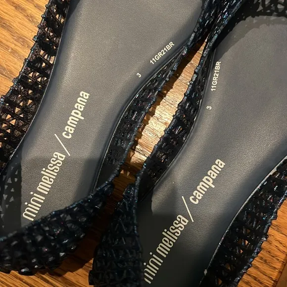 Melissa Mini Campana Papel ballet pumps Blue Glitter size 4 New in Box