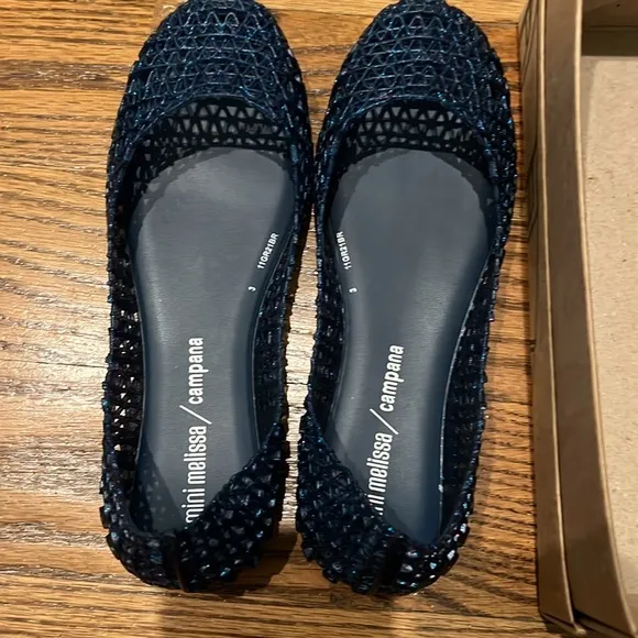Melissa Mini Campana Papel ballet pumps Blue Glitter size 4 New in Box