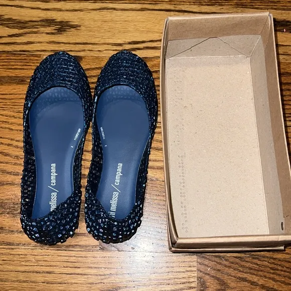 Melissa Mini Campana Papel ballet pumps Blue Glitter size 4 New in Box