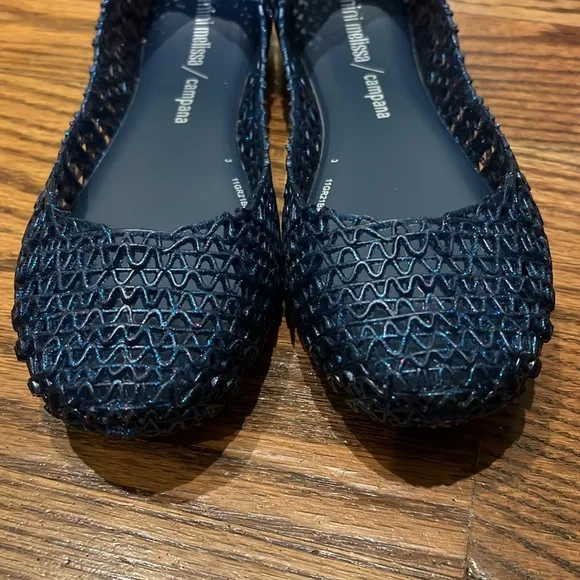 Melissa Mini Campana Papel ballet pumps Blue Glitter size 4 New in Box