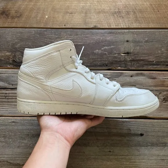 Men Nike Air Jordan 1 Mid Triple White Basketball Shoes Sneakers