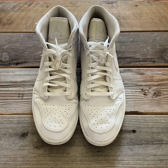 Men Nike Air Jordan 1 Mid Triple White Basketball Shoes Sneakers