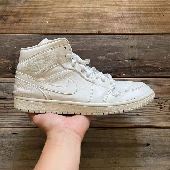 Men Nike Air Jordan 1 Mid Triple White Basketball Shoes Sneakers