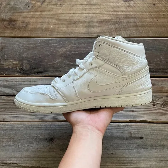 Men Nike Air Jordan 1 Mid Triple White Basketball Shoes Sneakers
