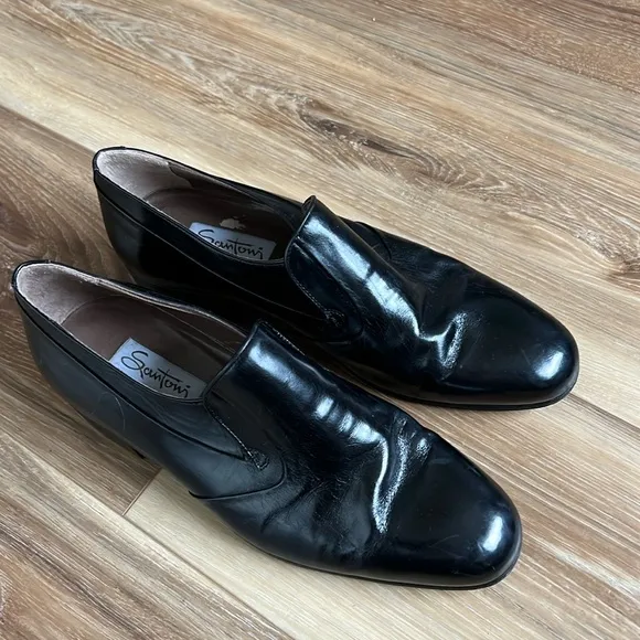 Men Santoni Black Loafers Shoes Size 7