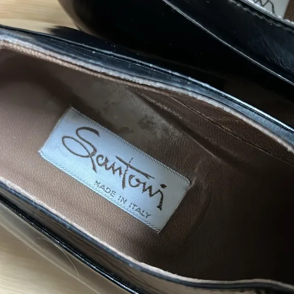 Men Santoni Black Loafers Shoes Size 7