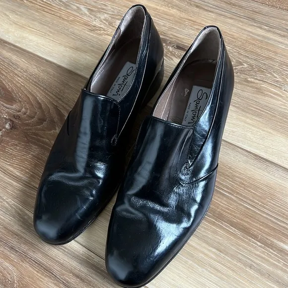 Men Santoni Black Loafers Shoes Size 7