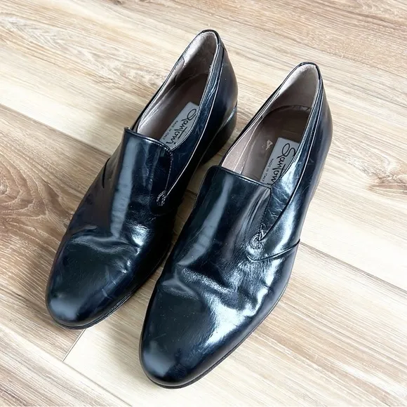 Men Santoni Black Loafers Shoes Size 7