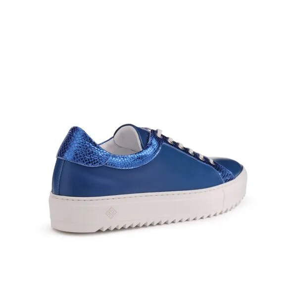 Mens Billy Leather Low Top Sneaker in Lapis Blue