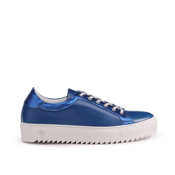 Mens Billy Leather Low Top Sneaker in Lapis Blue