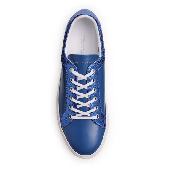 Mens Billy Leather Low Top Sneaker in Lapis Blue