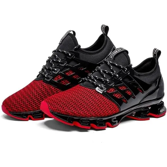 Men's Black Red Sneakers Sport Running Athletic Tennis Walking Shoes