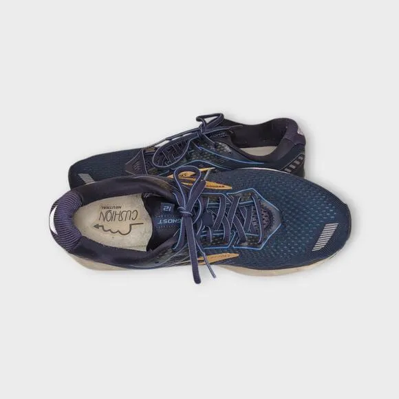 Mens Brooks Ghost 12 Blue &amp; Gold Running Shoes Sneakers Size 10