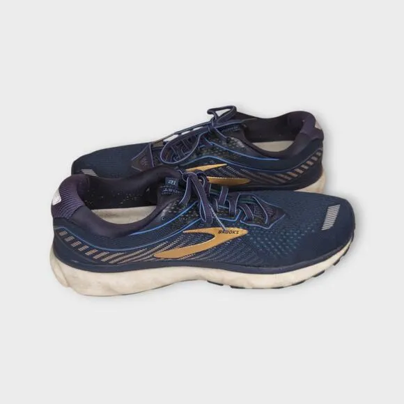 Mens Brooks Ghost 12 Blue &amp; Gold Running Shoes Sneakers Size 10