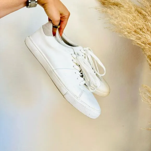 MENS EXPRESS White Faux Leather Casual Basic Low Top Lace Up Sneakers Shoes 10