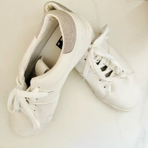 MENS EXPRESS White Faux Leather Casual Basic Low Top Lace Up Sneakers Shoes 10