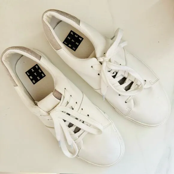 MENS EXPRESS White Faux Leather Casual Basic Low Top Lace Up Sneakers Shoes 10