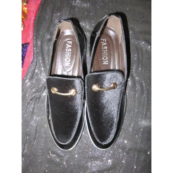 Men's Fashion Black Patent Leather &amp; Velour Driving Loafers Moccasins 43 US 10