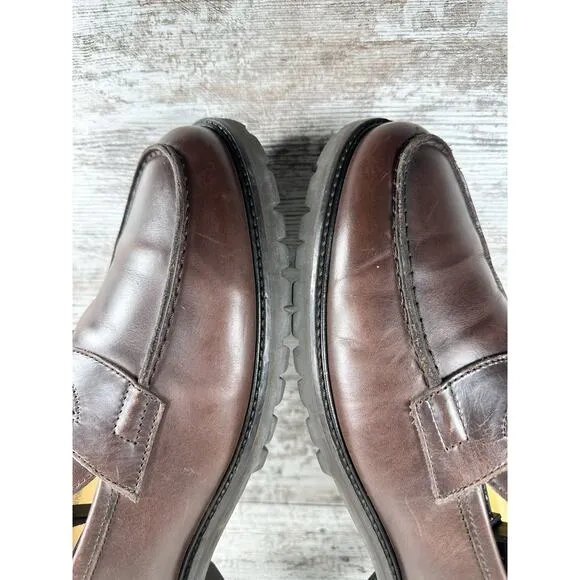 Men's Jack Erwin Carmine Lug Sole Brown Leather Penny Loafer Sz 10.5